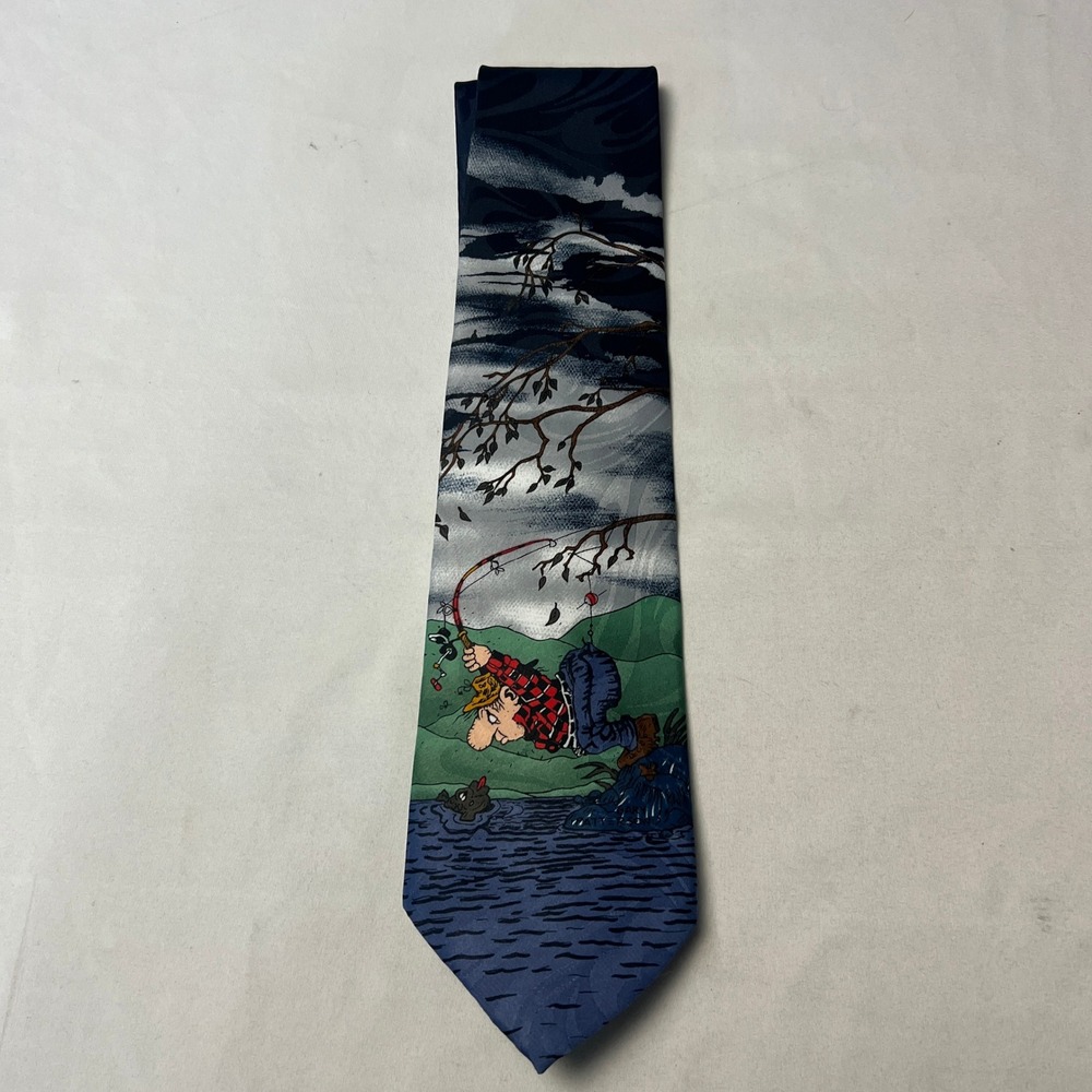 Gary Patterson Balancine Hot Cakes Novelty Fishing Tie Cartoon Humor Fun Outdoor